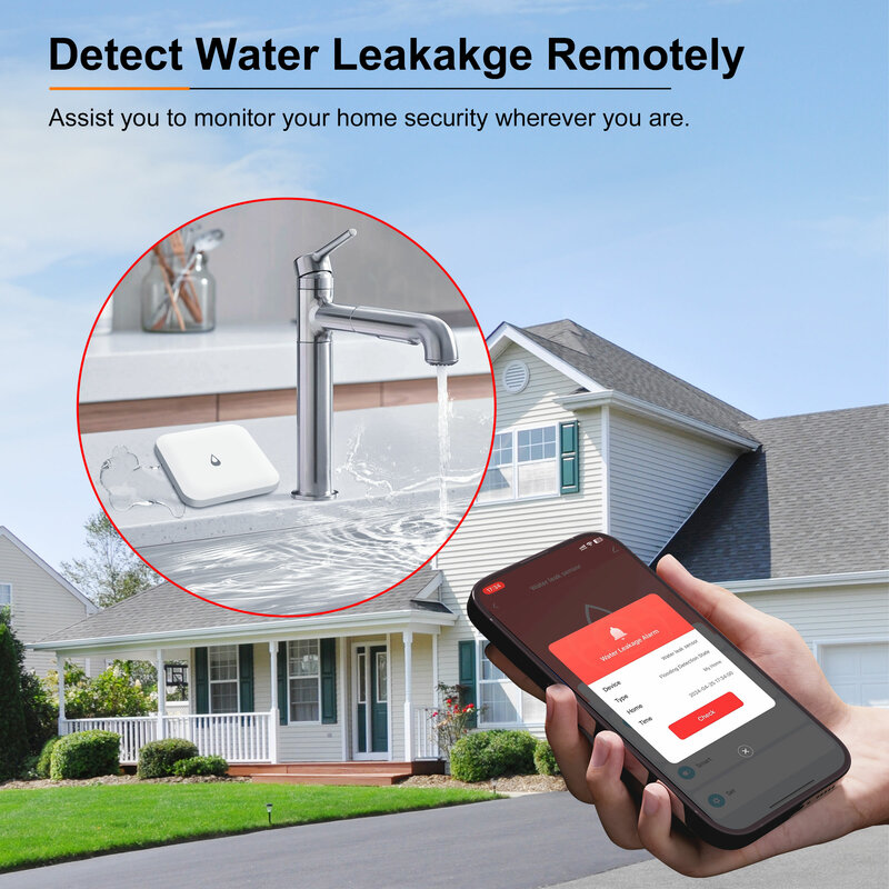 GIRIER Tuya ZigBee Water Leak Sensor Smart Leakage Detector Alarm for Smart Home Security IP66 Waterproof Support Home Assistant