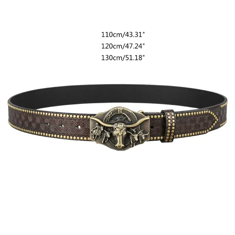 2024 New Fashion Cowboy Belt Male Retro American Belt Hip Hop Trend Knock Bead Willow Nail Personality Design Male Belt