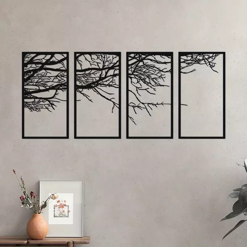 Rzemiosło 4 szt. Czarne metalowe drzewo życia na ścianę do sypialni, salonu, biura, pokoju dziecinnego i wystroju domu-wspaniałe drzewo