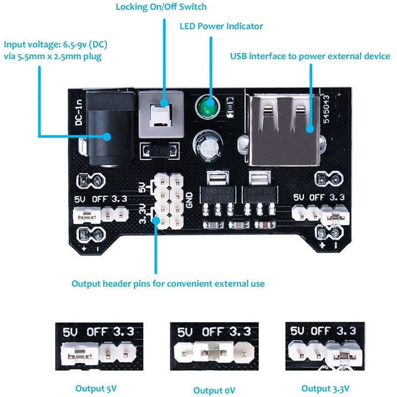 Kit de electrónica Fun con módulo de fuente de alimentación, cable de puente, potenciómetro de precisión, placa de pruebas 830 para Arduino, Raspberry Pi