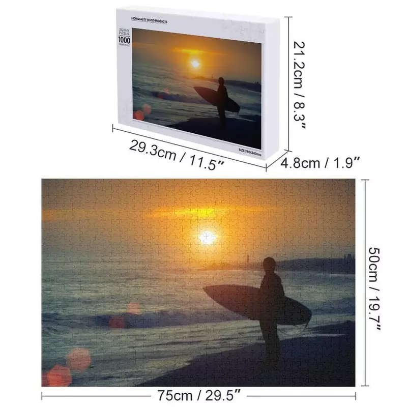 Surfer and Sunset on the Beach Jigsaw Puzzle Customized Gifts For Kids Custom Wooden Gift Puzzle