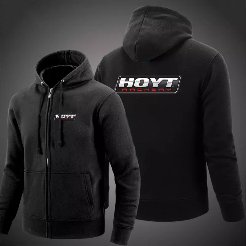 Hoyt Archery 2024 Men's New Printing Solid Color Zipper Hooded Long Sleeve Jacket Casual Sweatshirt Pullover Print Hoodie Tops