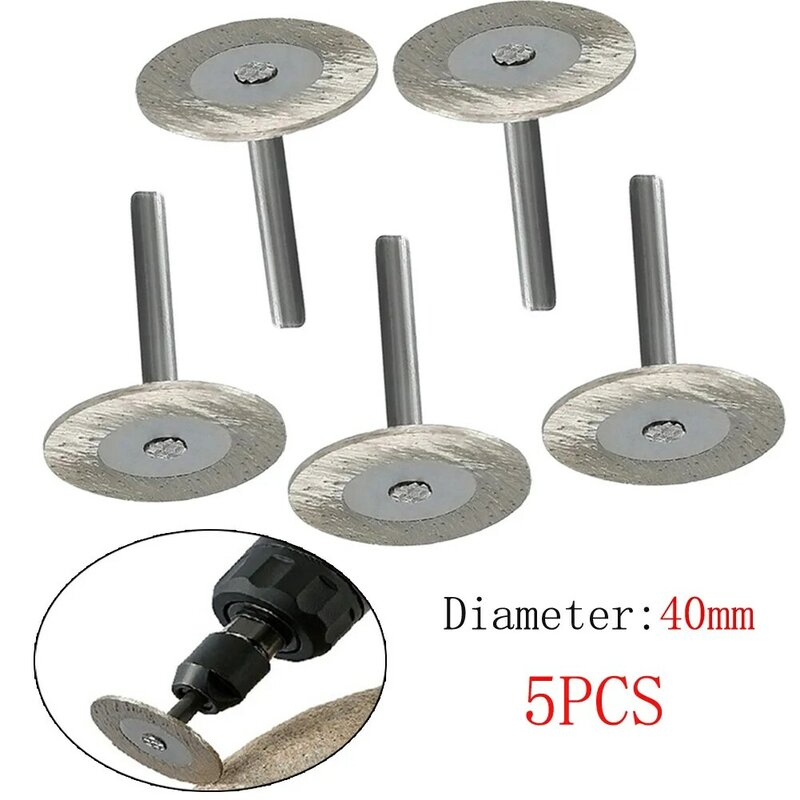 5 pezzi disco da taglio diamantato 6mm gambo 40mm lama per sega circolare con mandrino per legno metallo pietra taglio smerigliatrice elettrica utensile rotante