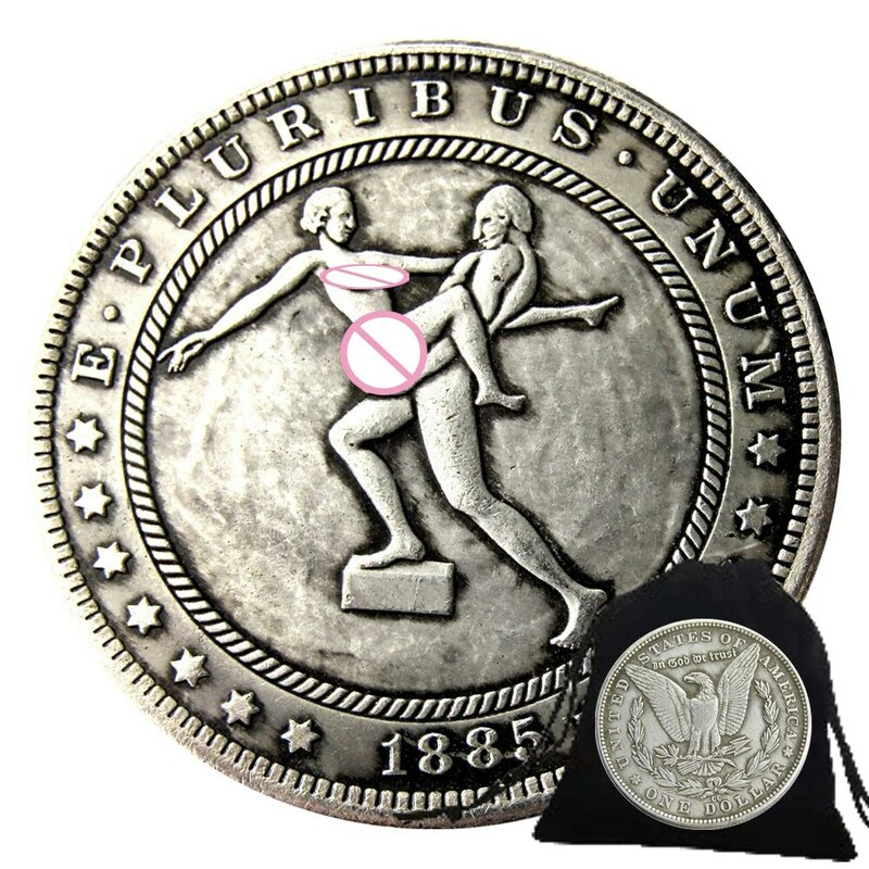 Coppia di lusso Love Sport Game moneta romantica monete d'arte da un dollaro moneta tascabile da discoteca moneta commemorativa di buona fortuna + borsa regalo