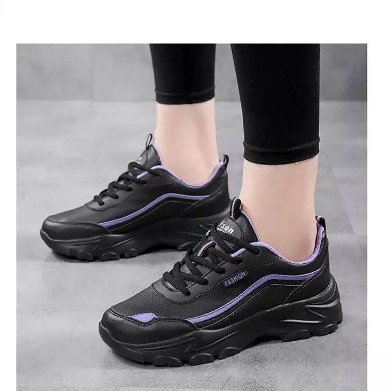 2023 Comfortable Women's Sneakers Light Breathable Women Vulcanized Shoes Outdoor Fashion Thick Sole Leather Lady Running Shoes