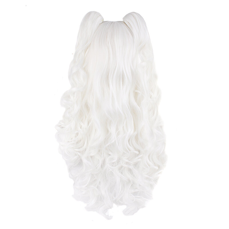 Cos peluca femenina larga y rizada Lolita Grip Double Ponytail Big Wave Pure White Anime Full-Head