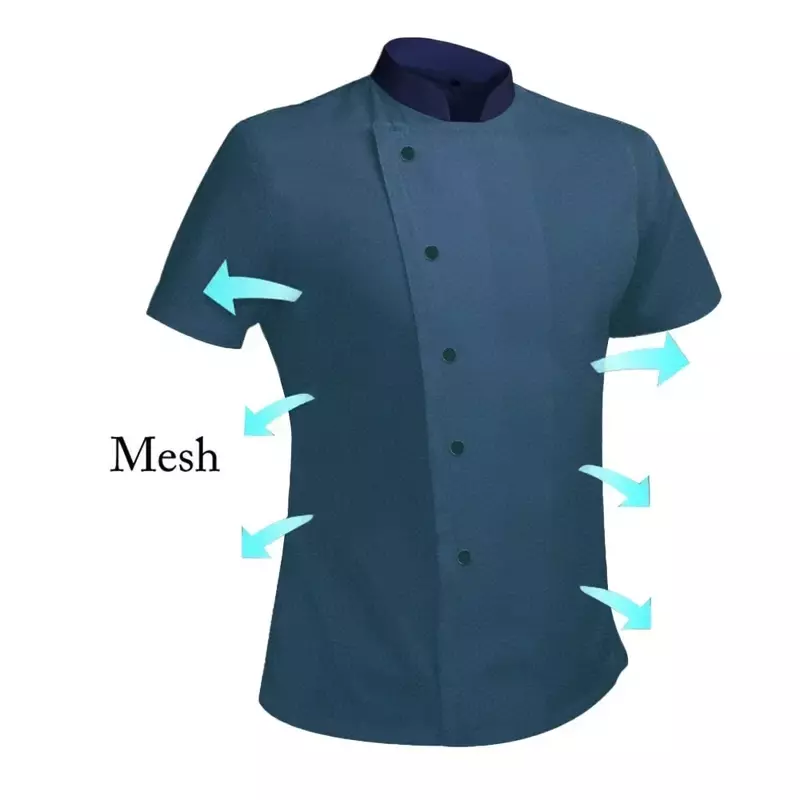 Donna uomo traspirante lavoro corto Chef e Hotel giacche generali cucina Unisex uniforme maglia cappotti cucinare Catering