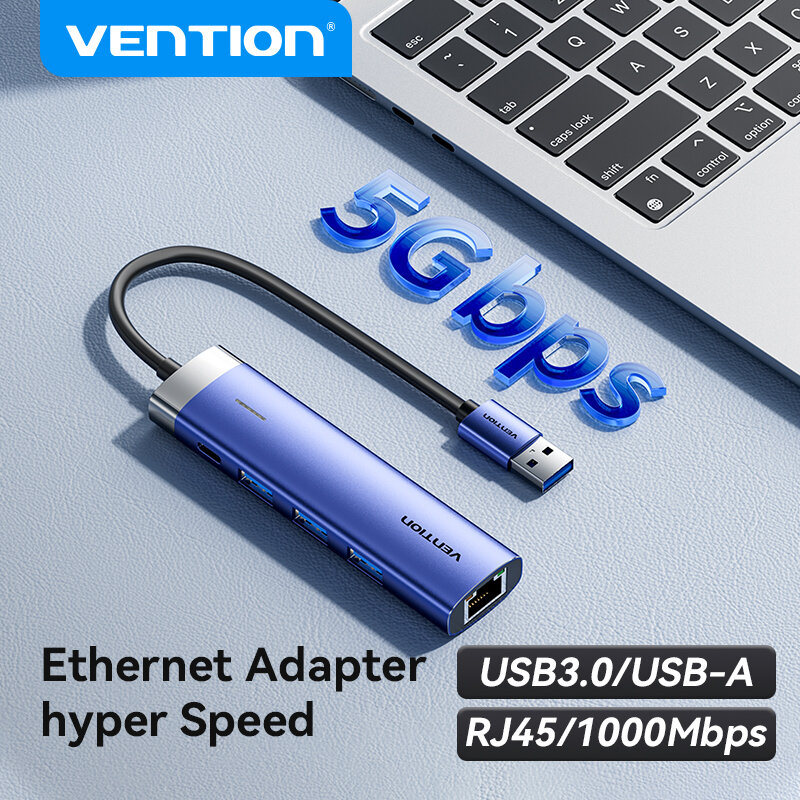 Vention-adaptador Ethernet USB para ordenador portátil, tarjeta de red de 1000Mbps, HUB RJ45 Lan para Macbook, Windows, PC, Xiaomi Mi TV Box, USB-C