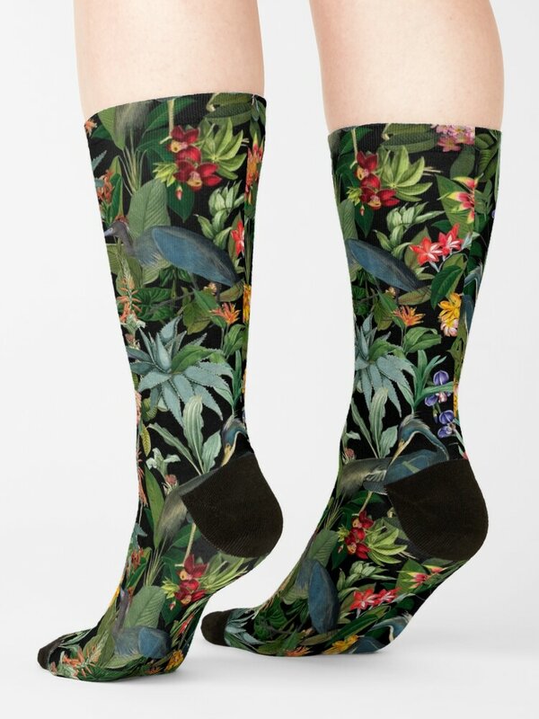 Vintage Muster-blauer Reiher und tropische Blumen Socken Wandern süße Socken Damen Herren