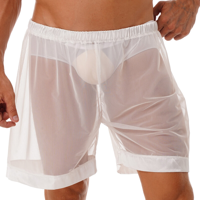 ชุดชั้นในชายตาข่าย Sheer หลวม Fit Boxer กางเกงขาสั้นเลานจ์ชาย Transparents กางเกงว่ายน้ำกางเกงว่ายน้ำ Beachwear ฤดูร้อน