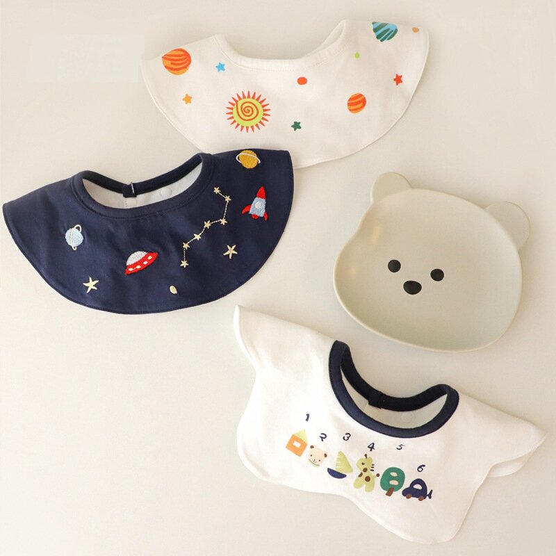 Conjunto de 3 piezas para bebé, Baberos de algodón de estilo coreano con bordado de dibujos animados, paños para eructar, toalla para Saliva, accesorios para niño y niña
