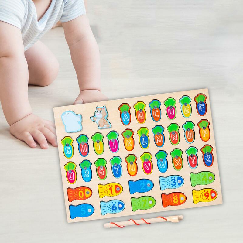 Permainan memancing nomor alfabet magnetik dengan tiang, keterampilan Motor untuk hadiah ulang tahun anak laki-laki dan perempuan TK