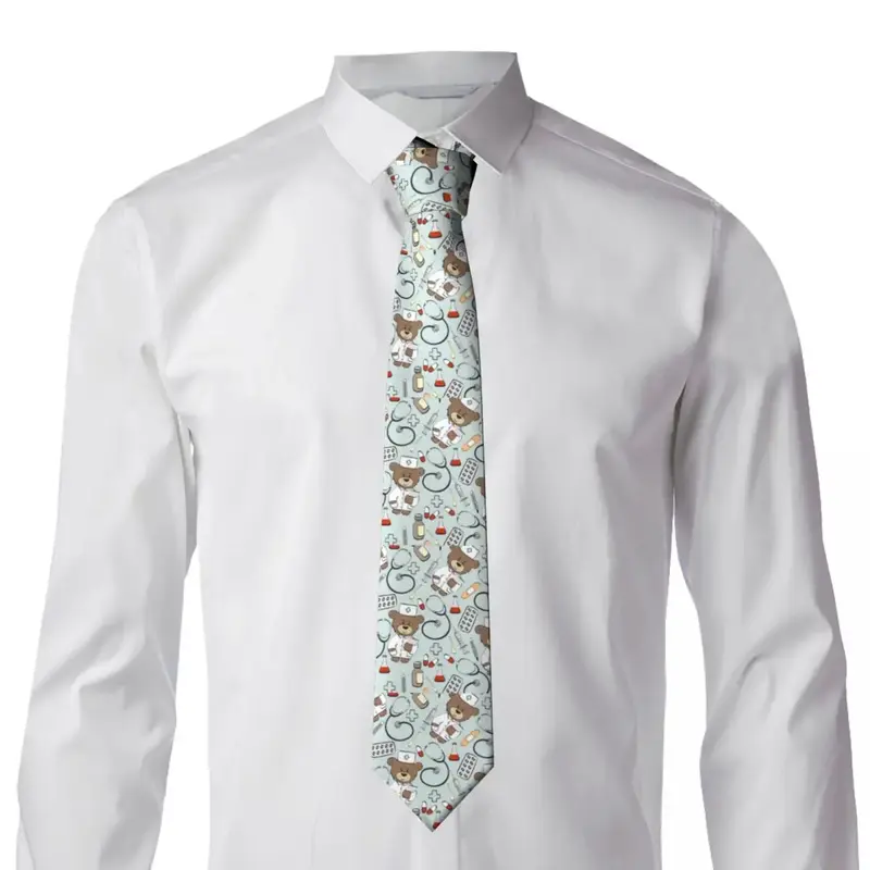 Formalny wzór pielęgniarki z krawatem w kształcie niedźwiedzia do spersonalizowanych krawatów pielęgniarskich dla mężczyzn w biurze