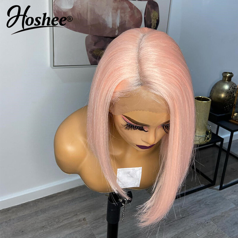 Straight Short Glueless Bob Pixie Cut 13X4 Frontal Wigs Pink T Part HD Transparent Lace Front Human Hair Wig For Woman Virgin