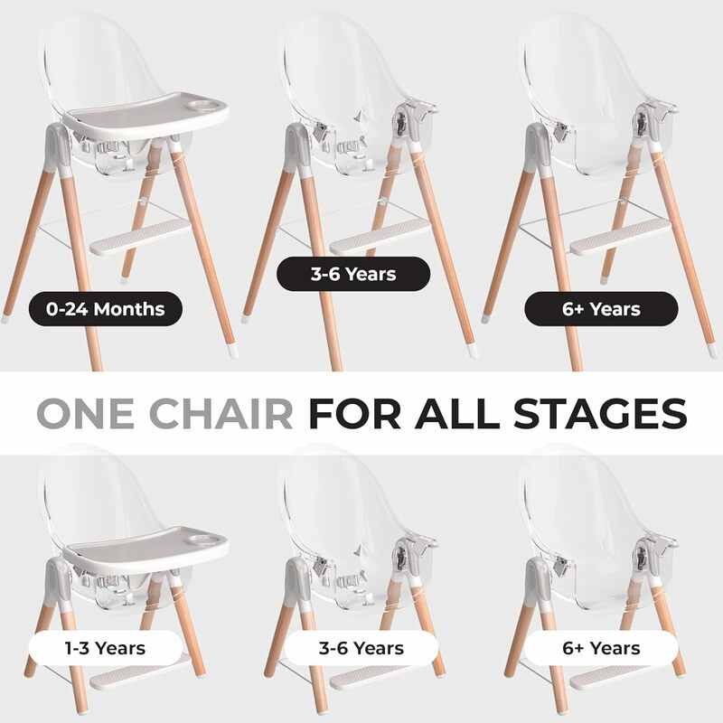 Nowoczesne bezpieczne i kompaktowe krzesełko dziecięce, łatwe do czyszczenia, wyjmowaną tacą, łatwe w montażu, 6 opcji 3 pozycje siedzeń 2 wysokości