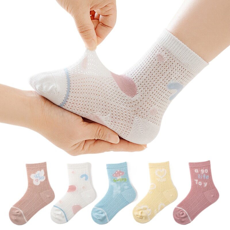 Calcetines cortos de algodón para bebé, medias finas de malla de verano, coloridas, 5 pares, WMF043
