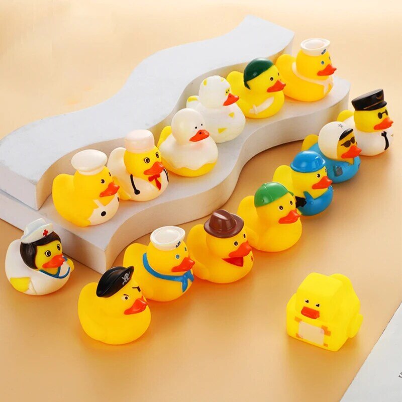 Juguetes de baño para bebés, pato amarillo chirriante, juego de agua para niños, patos flotantes para apretar Kawaii con sonido BB