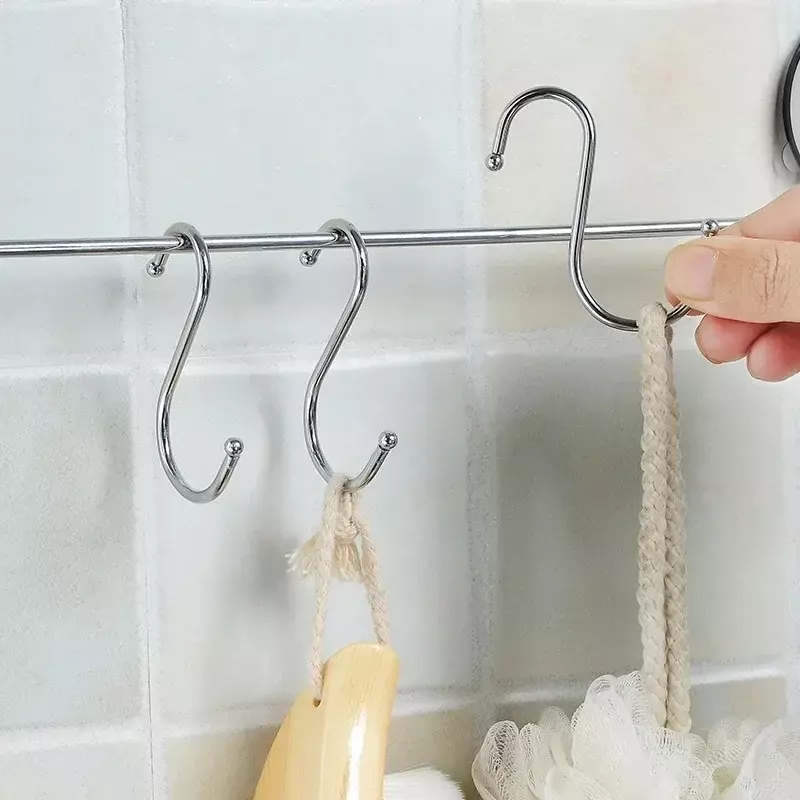 20/10Pc S-Shape Hook Stainless Steel Clothes Bags Towel Plant Hanging Rack Multi-function Kitchen Bedroom Railing S Hanger Hooks