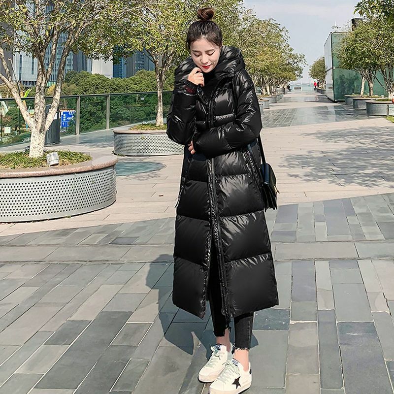 따뜻한 깃털 코트 여성용 다운 재킷, 2024 한국 블랙 다운 코트, 가죽 여성용 겨울 다운 재킷