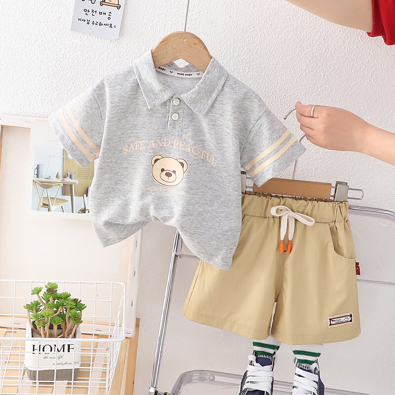 Summer Baby Boy Clothes Set Kid Girls Cartton Lapel Tshirts and Shorts 2 Pieces Suit Children Letter Top Bottom Outfit Tracksuit