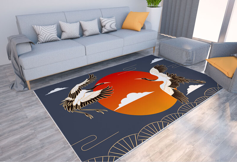 Chinese ethnic style carp and crane print carpet home living room decorative floor mat bedroom room soft large area carpet