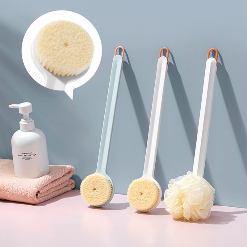 Artefacto de baño de mango largo, cepillo de baño de pelo suave, frotamiento de barro y ceniza con espuma