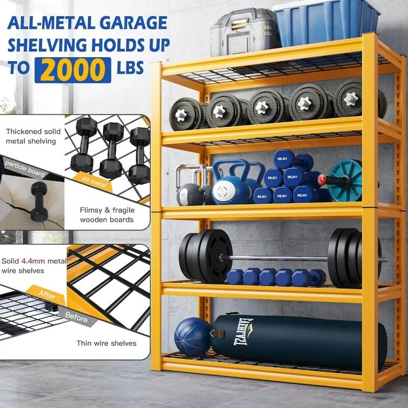 Reibii-調整可能なガレージ収納棚、頑丈な棚、金属製のワイヤー棚、40 "w、負荷2000ポンド、72" h