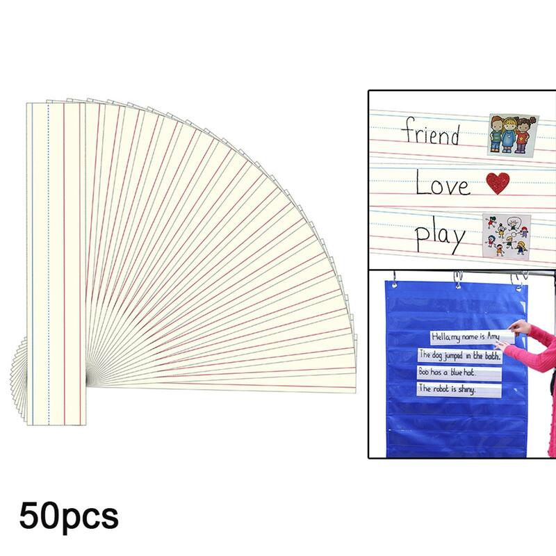 Tiras de frases para niños, tarjetas de borrado de material escolar para actividades preescolares, 50 hojas