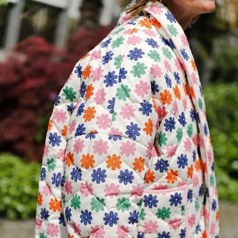 Jaket motif Korea, jaket Parka wanita katun kasual warna kontras, mantel katun musim gugur dan dingin
