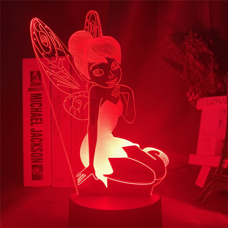 Fee Tinkerbell Figur 3d visuelles Licht führte Nachtlicht Prinzessin Tinker Glocke Haupt dekoration Farbwechsel Illusion Tisch lampe