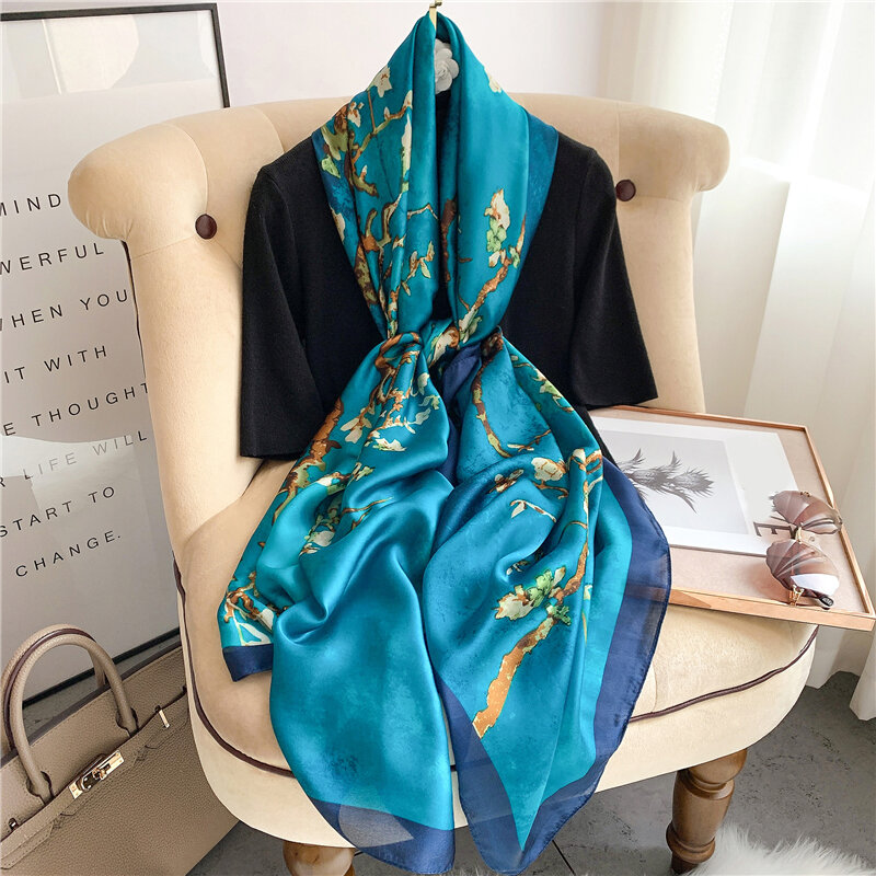 Elegant Silk Scarf Hijab for Women Luxury 180*90cm Pashmina Shawl Wraps Muslim Spring Beach Stoles Echarpe 2022 New Design