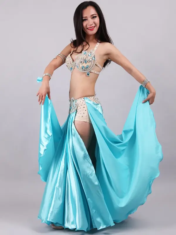 Strass bordado dança do ventre traje feminino, superior e saia, desempenho de boate dancewear, sutiã, adulto, 2 pcs set