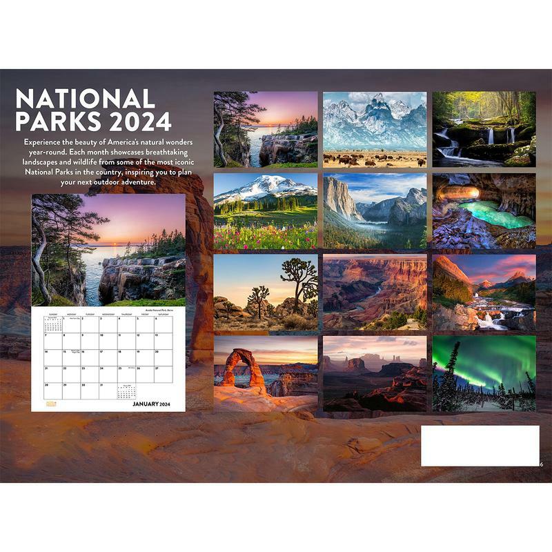 Calendrier mural mensuel de la Fondation du Parc National 2024, avec de belles photos panoramiques