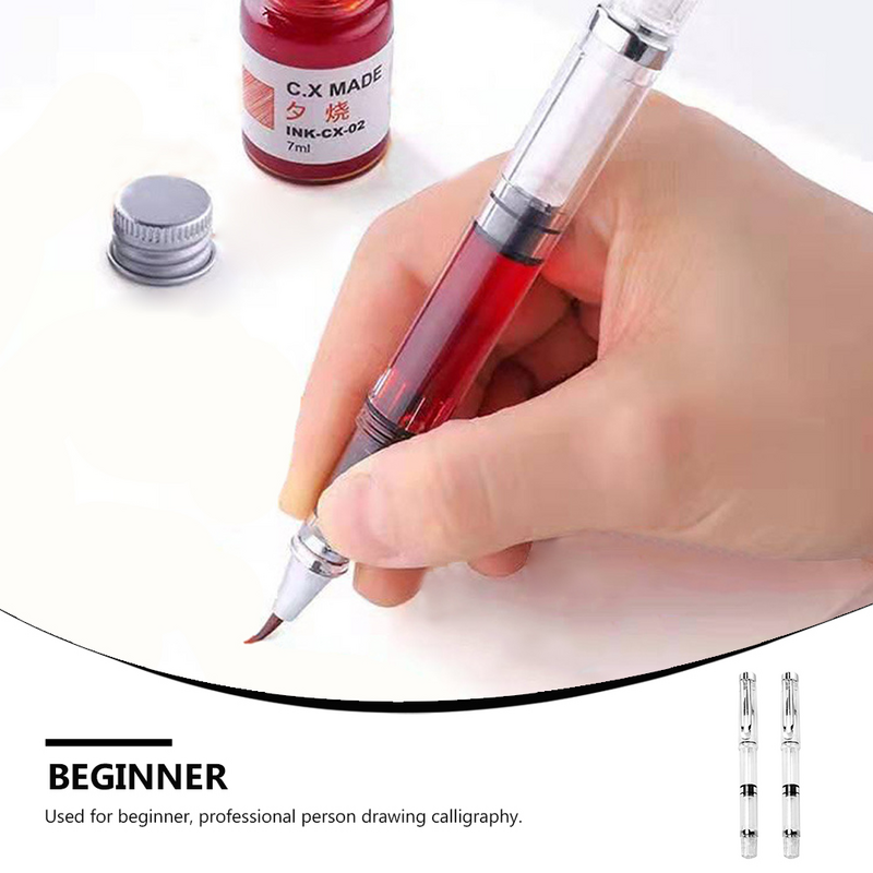 Escova de escrita tipo caneta para caligrafia, tinta plástica recarregável, para caligrafia estudantil, 2 pcs