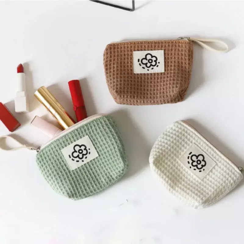 Fashion Flower Pattern Coin Purses Small Canvas Lipstick Coin Wallet Lady Girls Earphone Coin Key Money Storage Bag Zipper Pouch