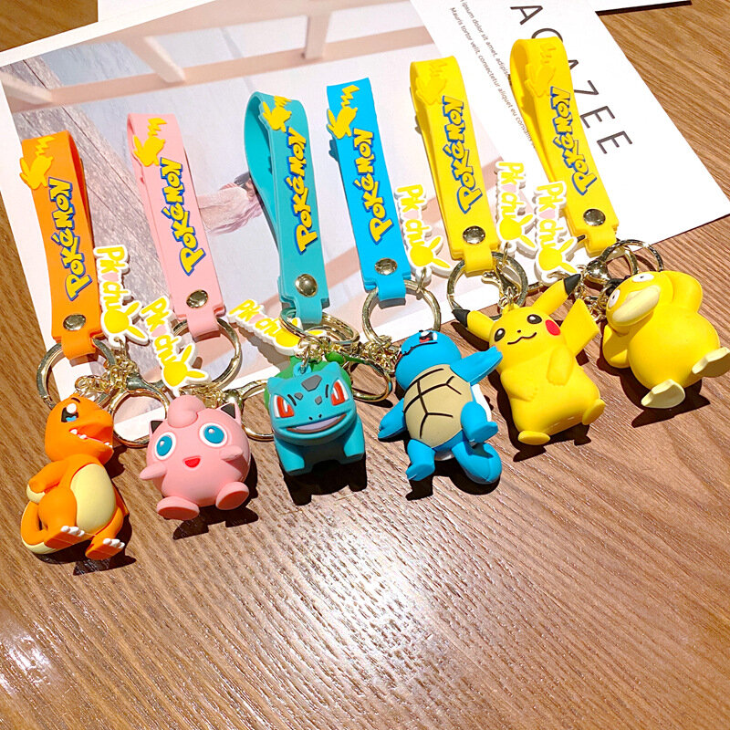 Pokemon Pikachu liontin batch gantungan kunci Pokemon, gantungan kunci tas boneka lucu liontin mobil untuk hadiah ulang tahun anak-anak