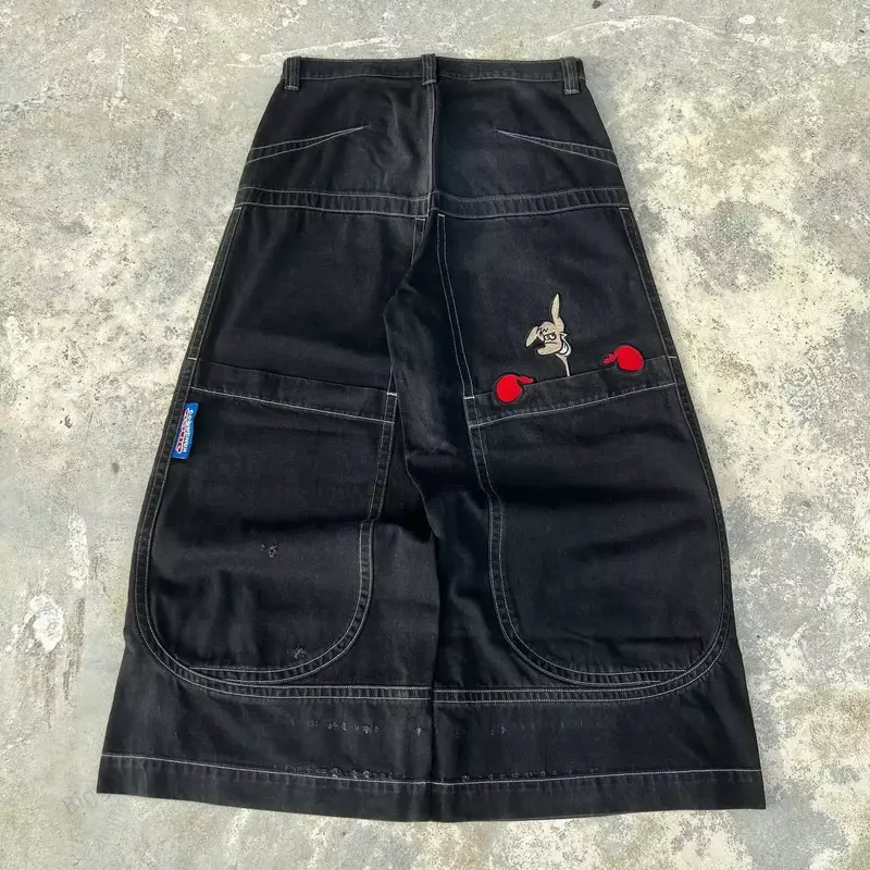 Hip Hop American Jnco Big Pocket Boxing Kangaroo Print Wash Wide Leg Jeans Y2K Street Casual Loose Denim for Men and Women Pant