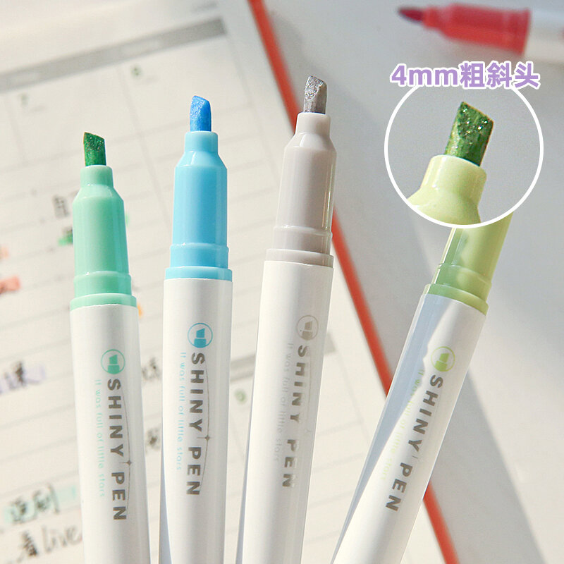 Set di 4 penne lucide Color Glitter Bling Sparkling Highlighter Marker pennello da 4mm per disegnare pittura Art School Metallic Glitter