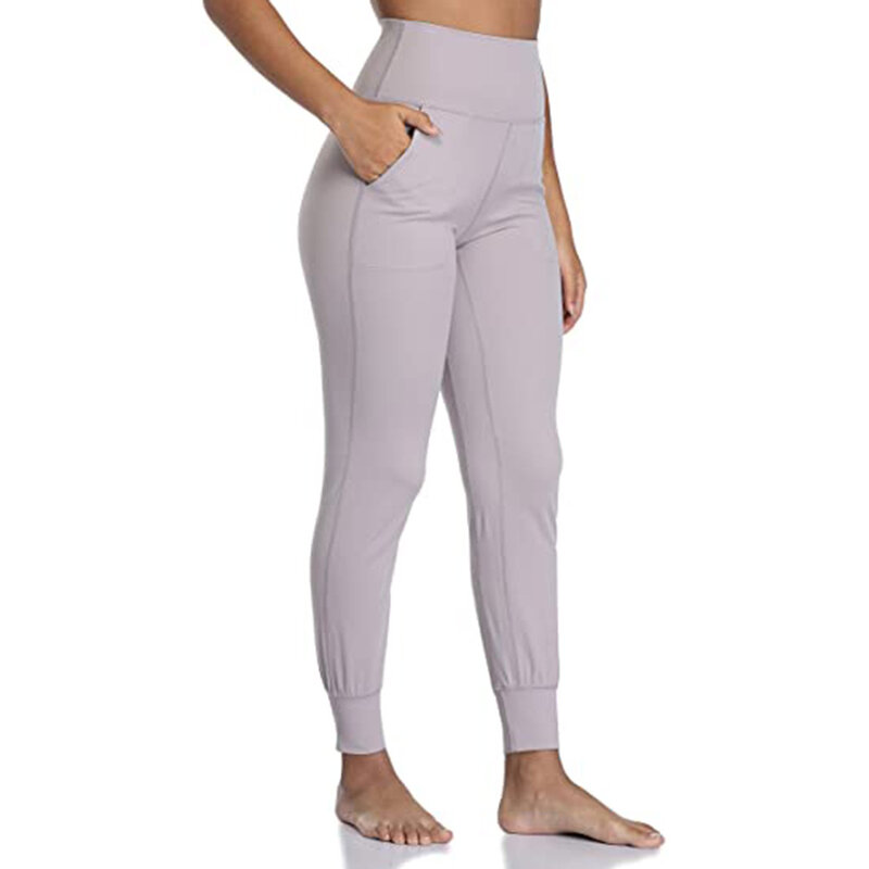 Calças de ioga de cintura alta para mulheres, cintura larga casual, calças esportivas de bolso inclinados, leggings de ciclismo, pretas, respiráveis, novas