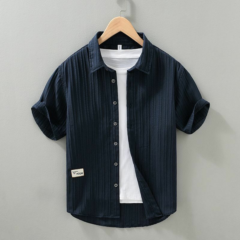 Elegant Fashion Harajuku Slim Fit Ropa Hombre Loose Casual Sport All Match Shirt Square Neck Solid Button Short Sleeve Blusa