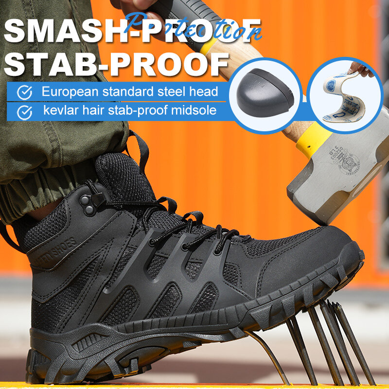 Sapatos de Segurança Respirável para Homens e Mulheres, Sapatilhas Toe Steel, Botas Anti-Smash, Calçado Masculino