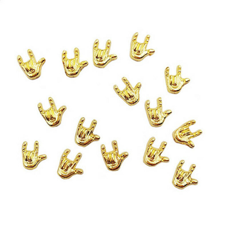 50Pcs Love Shaped Nail Art Decorations Charms Nail Decors Golden Metal Decos Finger Stickers Bling Nailart Accessories