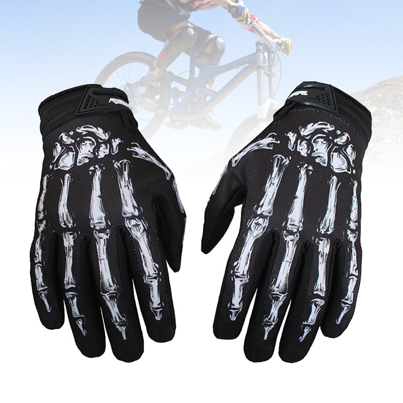Guantes negros de motocicleta para hombres y mujeres, dedo largo, Calavera aterradora, pata de adulto, Unisex