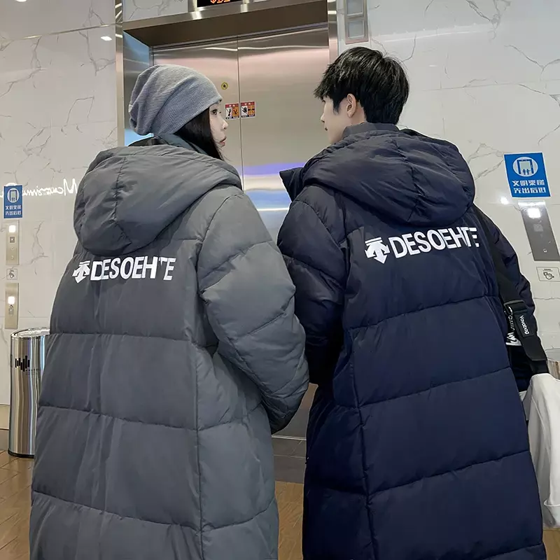 Корейская мода зимняя длинная куртка на утином пуху Мужская парная Повседневная куртка с капюшоном уличная ветрозащитная и теплая мужская зимняя куртка
