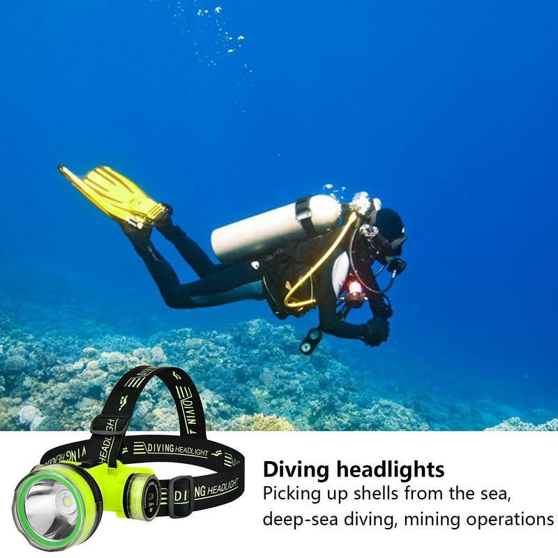 휴대용 충전식 다이빙 헤드라이트, 수중 2 가지 조명 모드, 방수 슈퍼 브라이트 LED 다이버 스피어피싱 헤드램프, 350m