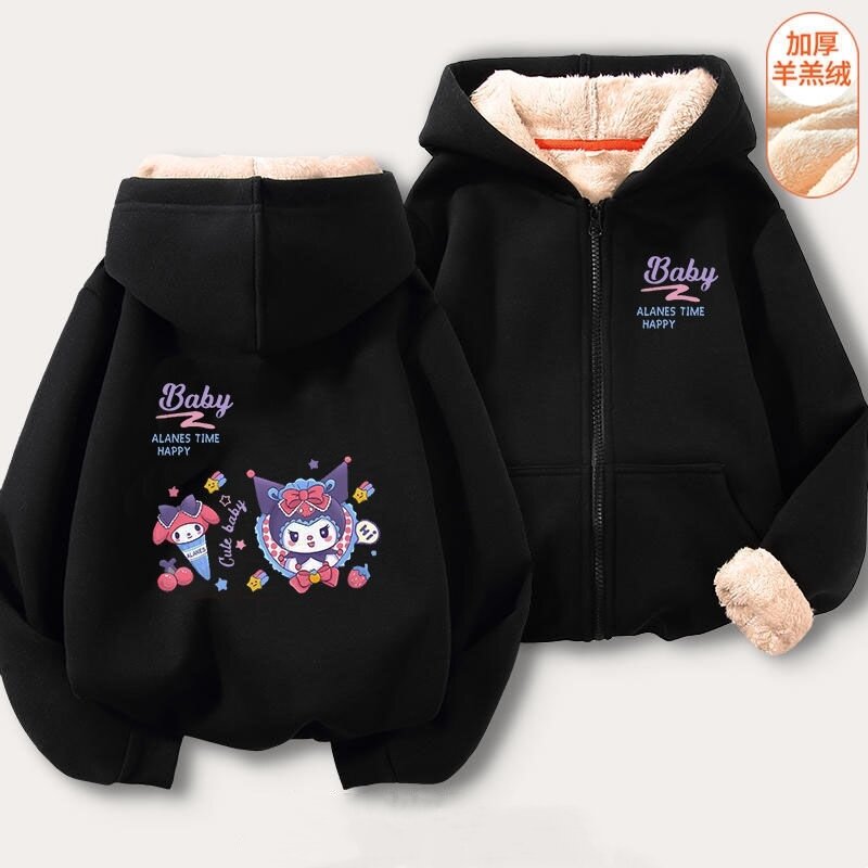 Kawaii Sanrio Cinnamoroll-abrigo de felpa de gran tamaño para mujer, cárdigan Kuromi de Anime, sudadera suelta, abrigos Y2k para niños y niñas