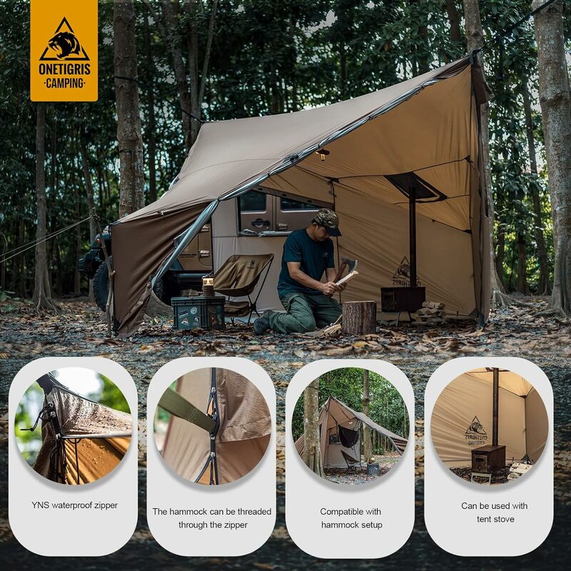 Шатер OneTigris COZSHACK, Большая вместительная палатка на 4 человек с гнездом для плиты, ветрозащитная водонепроницаемая палатка