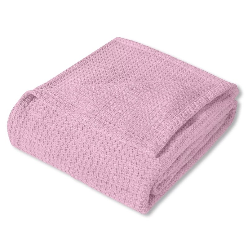 ピンクのグランドホテル-千鳥格子織り毛布、綿100% 、フルとクイーン