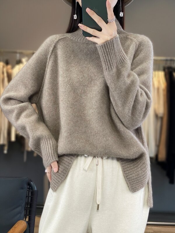 Women Turtleneck Sweater Autumn Winter Thick Pullovers 100% Merino Wool Solid Cashmere Knitwear Female Basic Clothes Korean Tops
