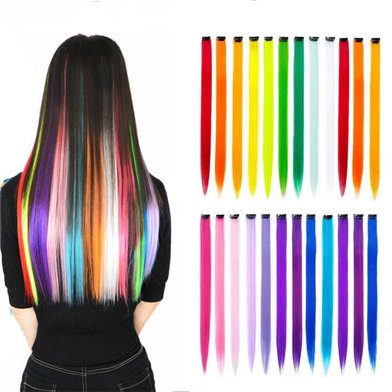 Synthetic hair extensions with clips heat-resistant straight hair 22-inch hair extensions colorful gold hair clips women's wigs